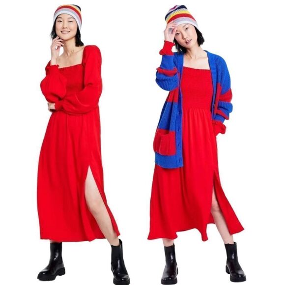 LA Ligne Smocked Bodice Midi Red Dress 4X Christmas Holiday Women's NWT - Picture 3 of 11